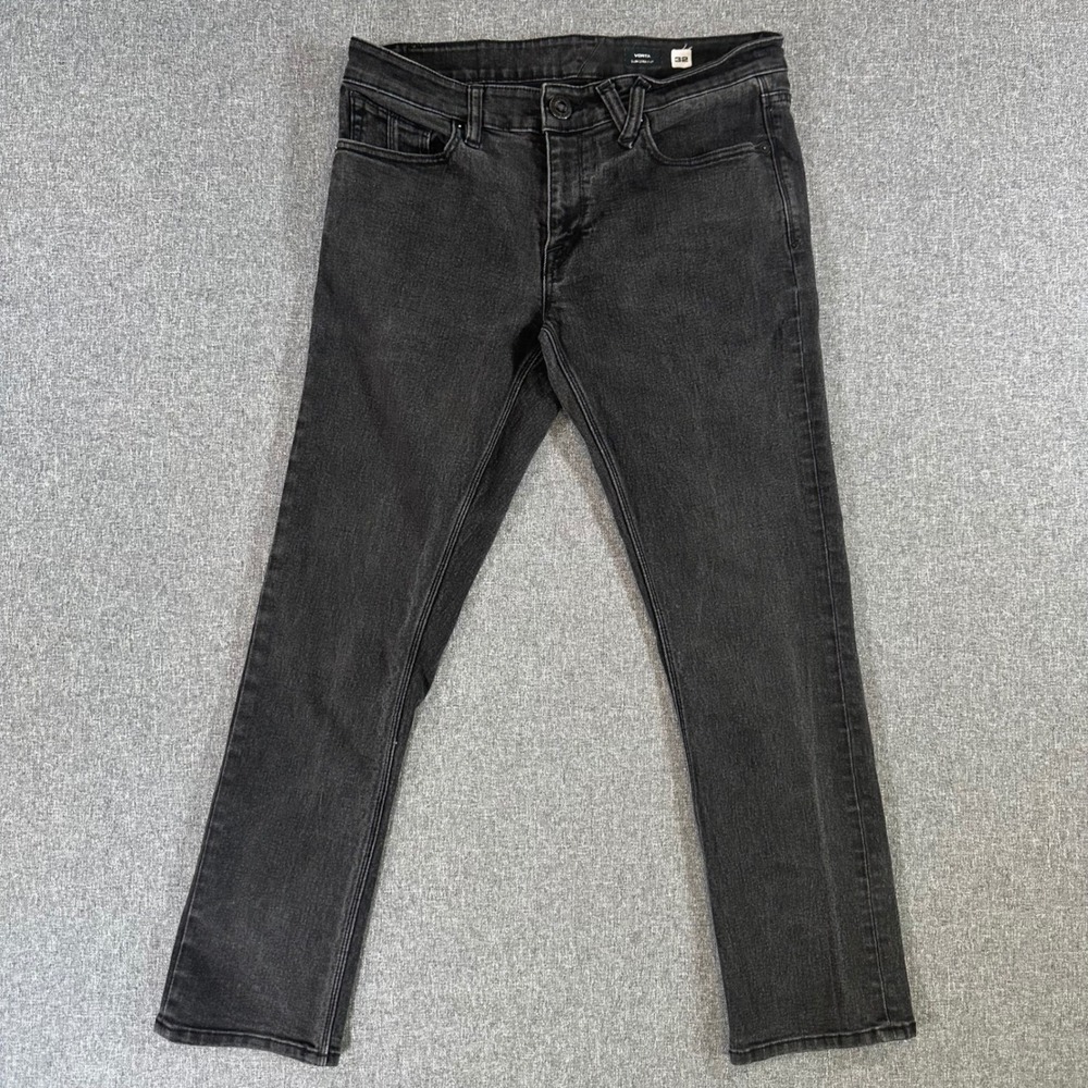 Volcom Vorta Slim Straight Jeans Mens 32x30 Black Denim Skate Pants A1931501